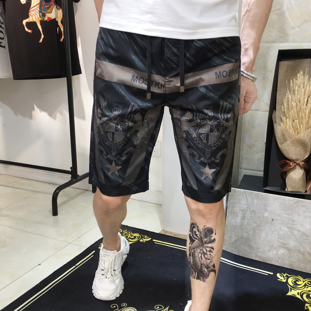 2022年夏季新款休闲短裤欧洲站男士潮牌外穿潮流薄款冰丝五分裤衩