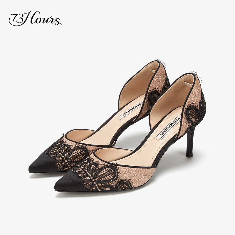 73hours女鞋elva夏季蕾丝缎面优雅性感奥赛赛高单鞋