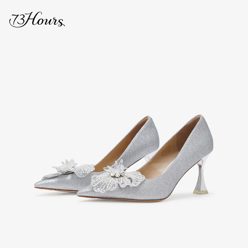 蝴蝶结水钻饰扣高跟鞋 73hours白日银河春秋新款 婚宴婚鞋 新娘鞋 女