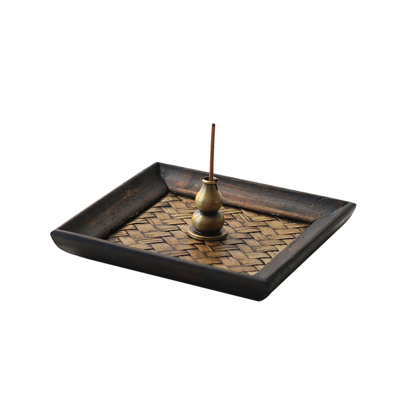 盘香线香创意纯铜座香盘托盘插座木质供佛香炉香薰炉