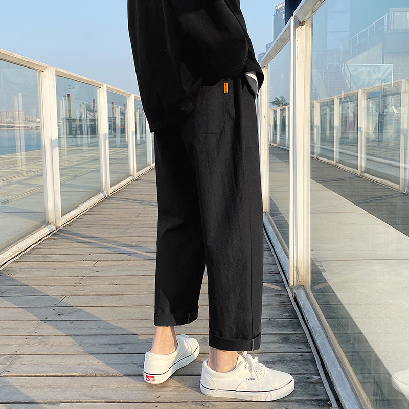 裤子男休闲裤夏季韩版潮流运动ins直筒裤宽松阔腿薄款百搭九分裤
