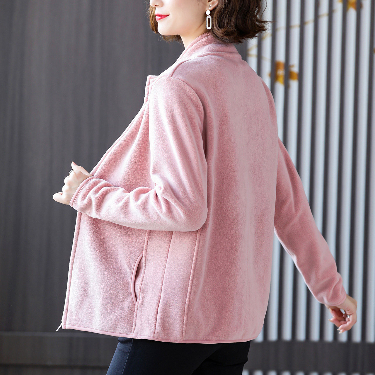 绒衣女秋冬装新款立领加绒女士卫衣宽松拉链卫衣