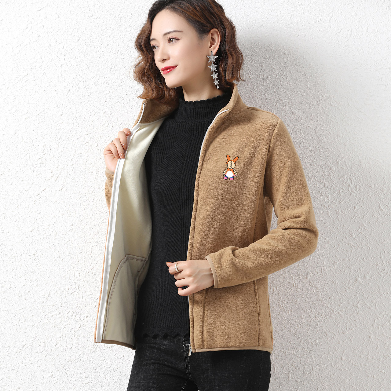 绒衣女士摇粒绒外套女装2020秋冬加绒加厚立领短外套