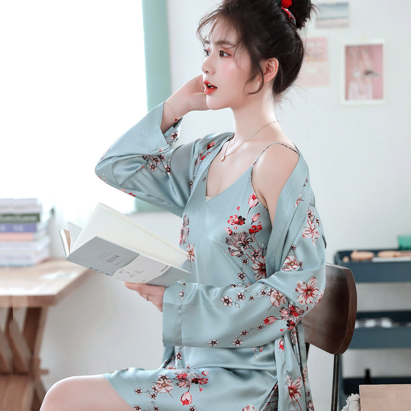 睡衣春秋性感大码薄款丝绸两件件套女士吊带睡衣