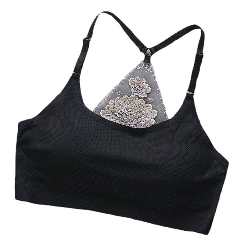 奢华性感运动刺绣花朵美背无钢圈聚拢上托透气防震防走光背心文胸
