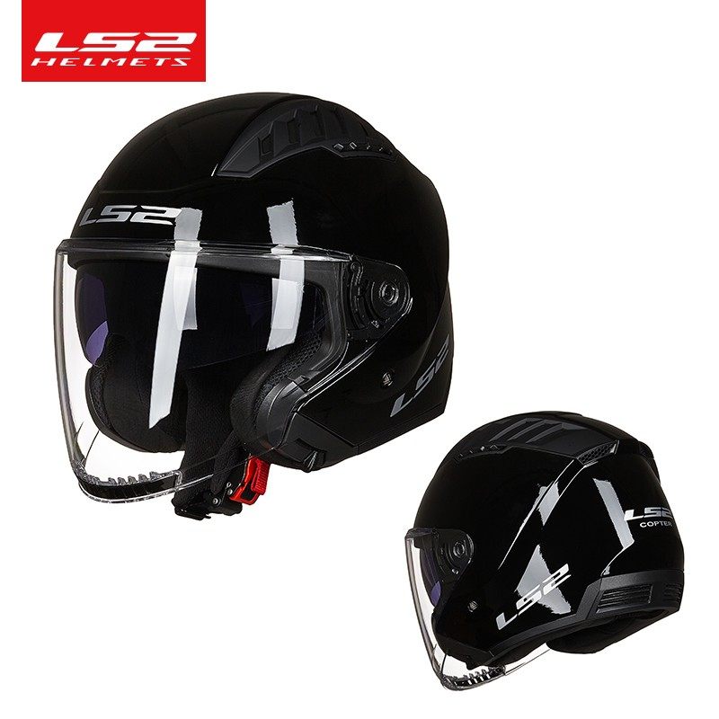 ls2半盔摩托车头盔四分之三女双镜片机车踏板安全帽摩托车头盔