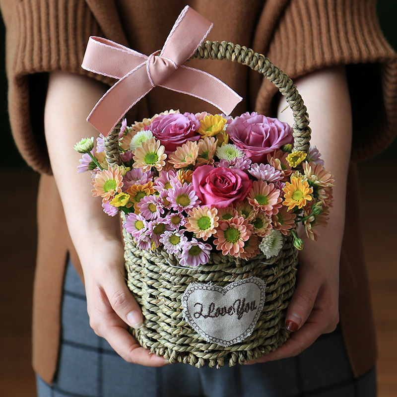 手提花篮办公室桌花广州同城鲜花速递玫瑰花开业演出祝福生日探望