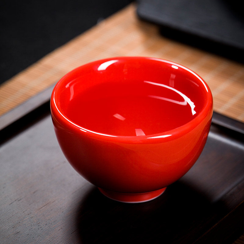 古垚主人婚庆品茗陶瓷红色茶杯红茶中国手工茶杯