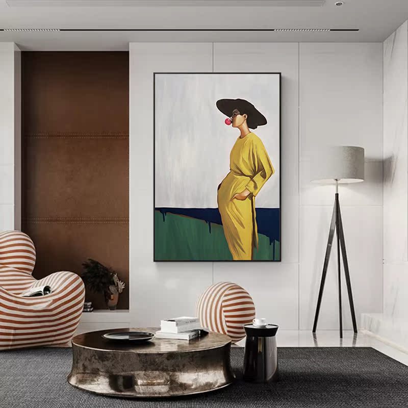 新品手绘时尚女装装饰画北欧风格客厅沙发油画现代装饰画