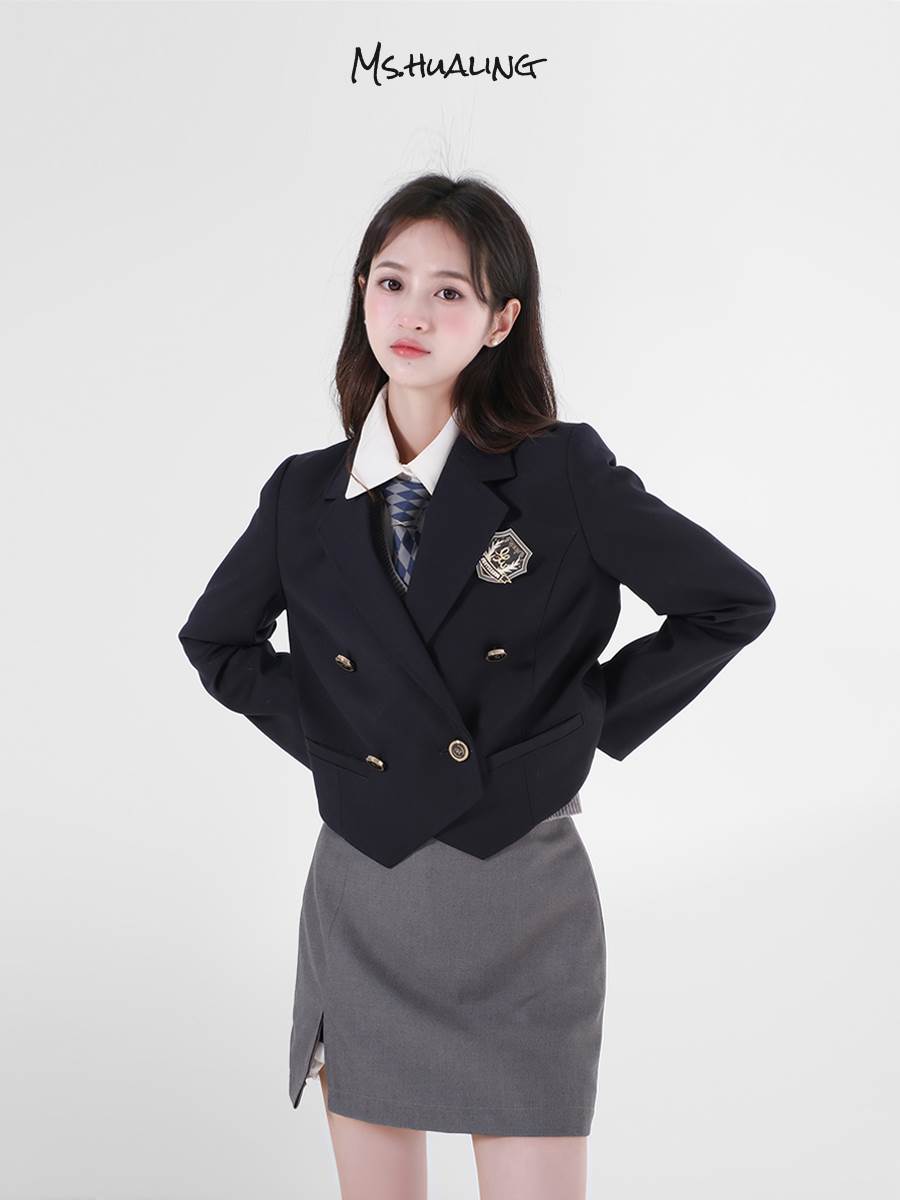 花铃太太表参大学院风短款西装jk外套女jk制服套装日制校供两粒扣