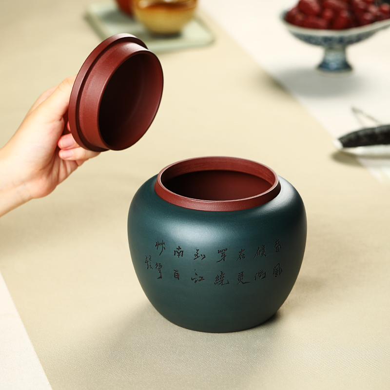 颐壶春 宜兴紫砂茶叶罐中号家用名家李辉精品全手工彩绘存醒茶罐 - 颐