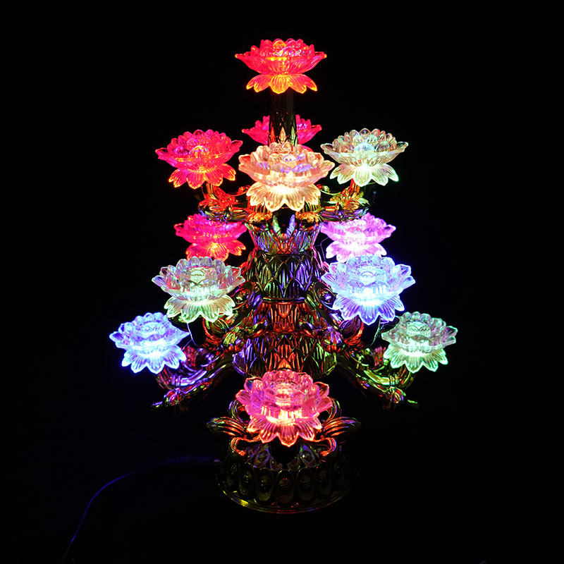 花灯供佛led七彩九品莲荷花水晶塑料莲花佛供荷花灯