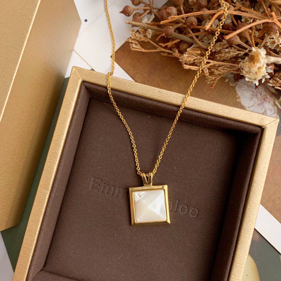 emma吊坠贝母白贝母方形金方形18k设计原创品牌项链