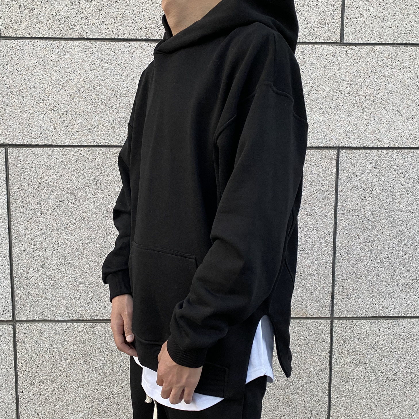 CEZPHISON美式宽松开叉连帽卫衣高街OVERSIZE百搭帽衫休闲上衣男