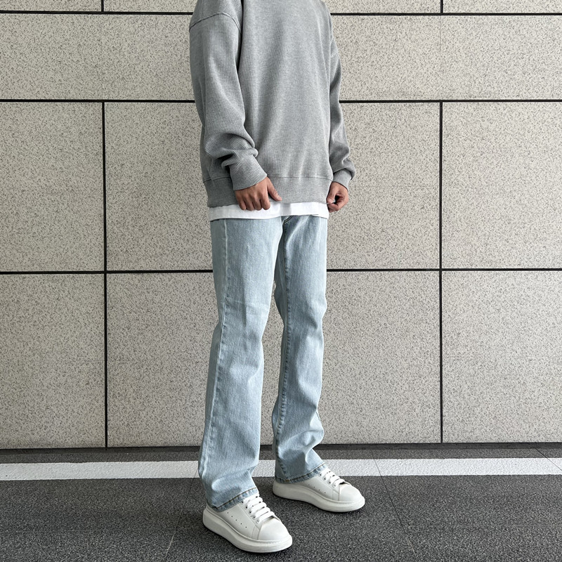 CEZPHISON微竹节纹喇叭牛仔裤百搭弹力休闲长裤高街显瘦裤子男女