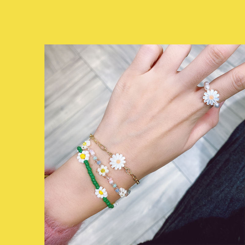 日韩花朵green贝壳简约小花手链天然手链
