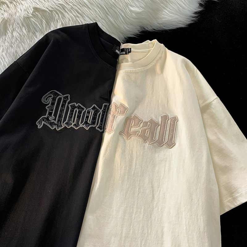 OFFLAB盐系字母情侣短袖t恤男夏季2022美式复古宽松显白半袖上衣