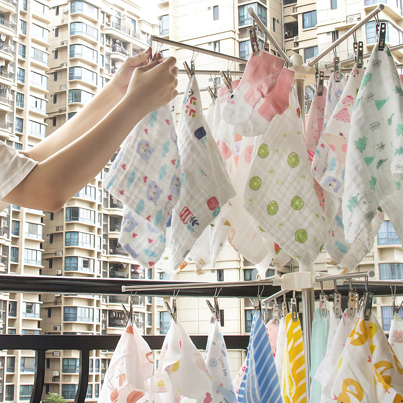 不锈钢婴儿晾衣架新生宝宝毛巾尿布落地折叠多功能置地