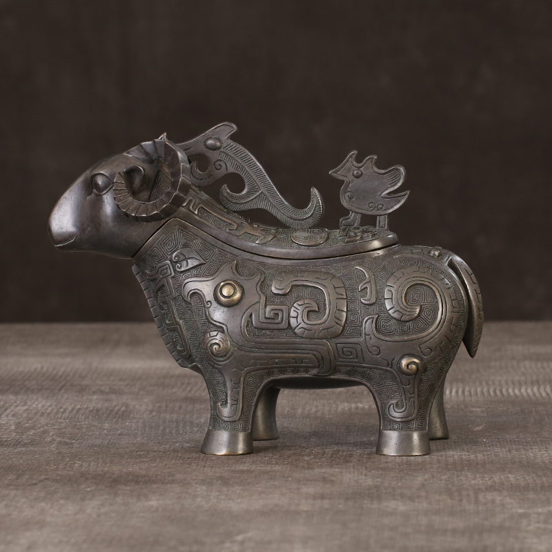 徽匠铜韵纯铜仿古青铜器羊觥办公室风水摆件工艺礼品摆件