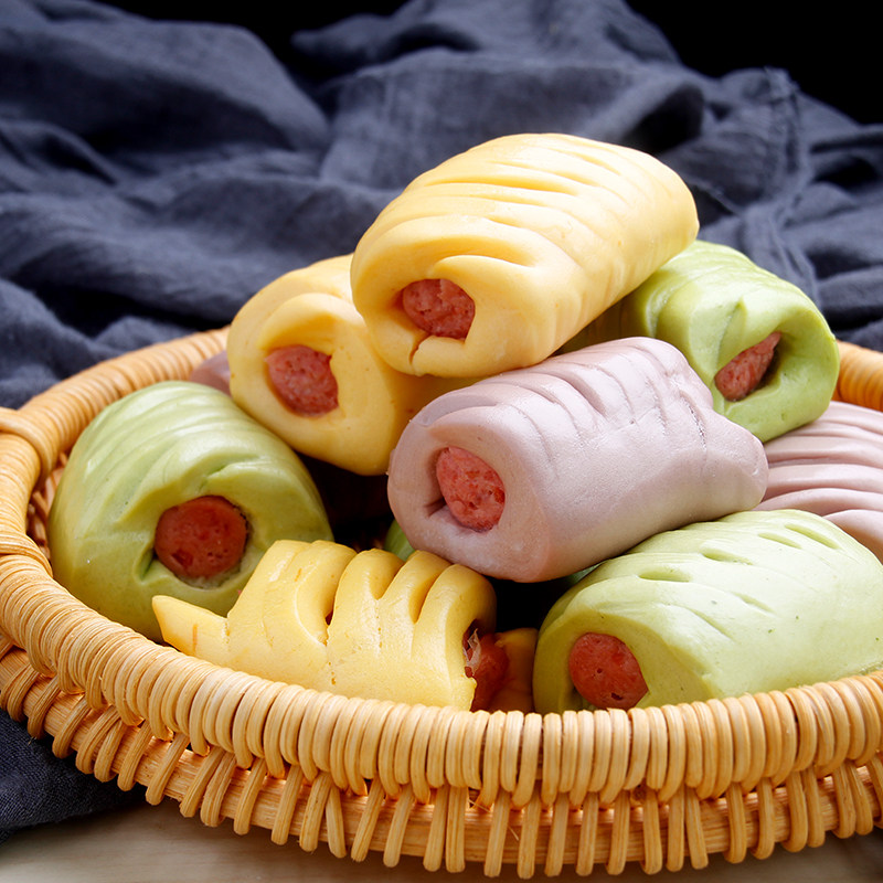 粮觅彩色热狗卷馒头6只 纯手工果蔬儿童营养早餐食品速冻面点包子