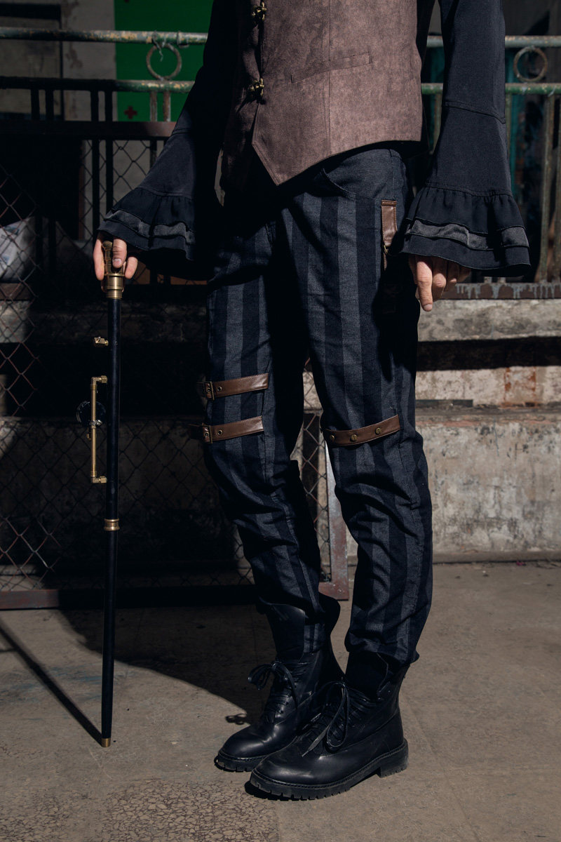 钢铁老爷蒸汽朋克steampunk哥特gothic条纹男裤复古百搭休闲裤