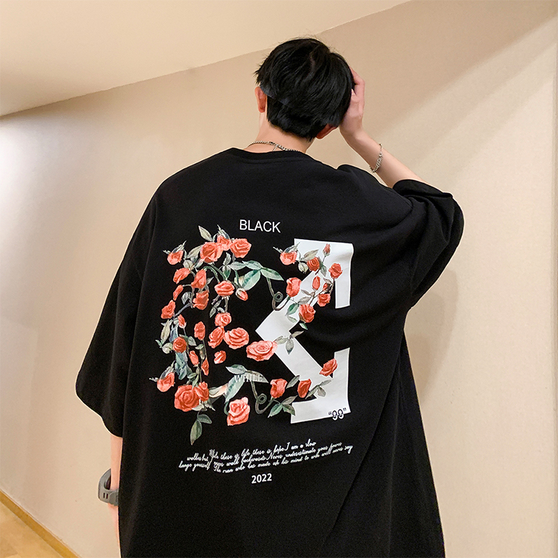 重磅t恤男短袖ins潮牌百搭印花半袖上衣服国潮复古夏季五分袖体恤