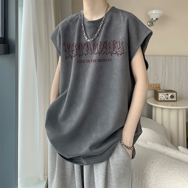 麂皮坎肩无袖T恤男夏季薄款ins潮牌篮球运动体恤宽松潮流背心马甲