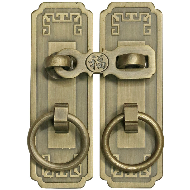 中式复古纯铜大门拉手老式实木门铜配件把手黄铜搭扣仿古拉环全铜