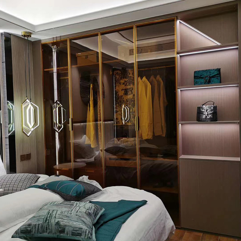 极简轻奢窄边钢化玻璃衣柜门板定制书柜开门酒柜厨房门