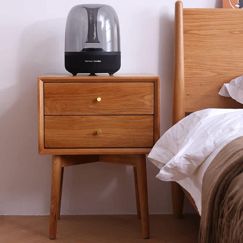 北欧樱桃木床头柜白橡木实木双抽床头柜现代简约床边柜卧室家具