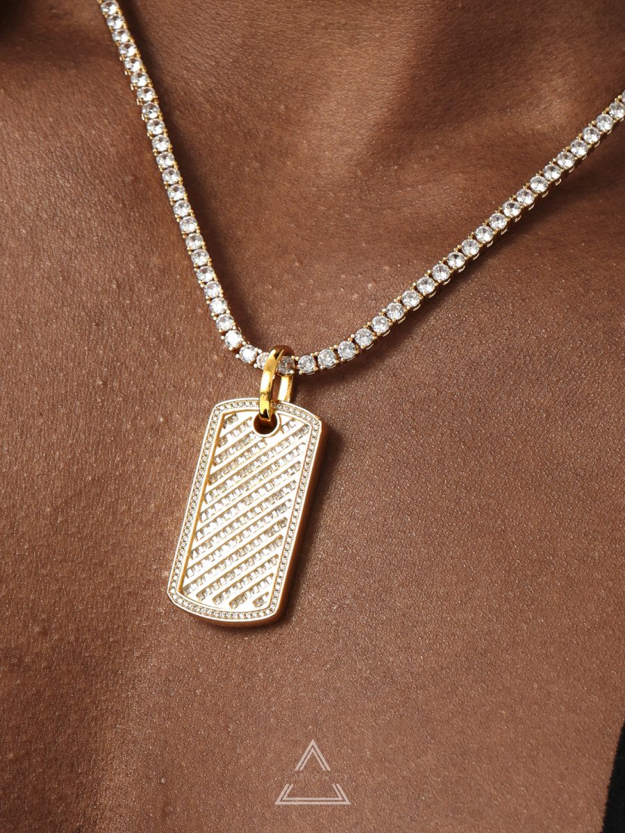 aimightyalm镀金镀银纯银满钻双面军牌狗牌吊坠项链