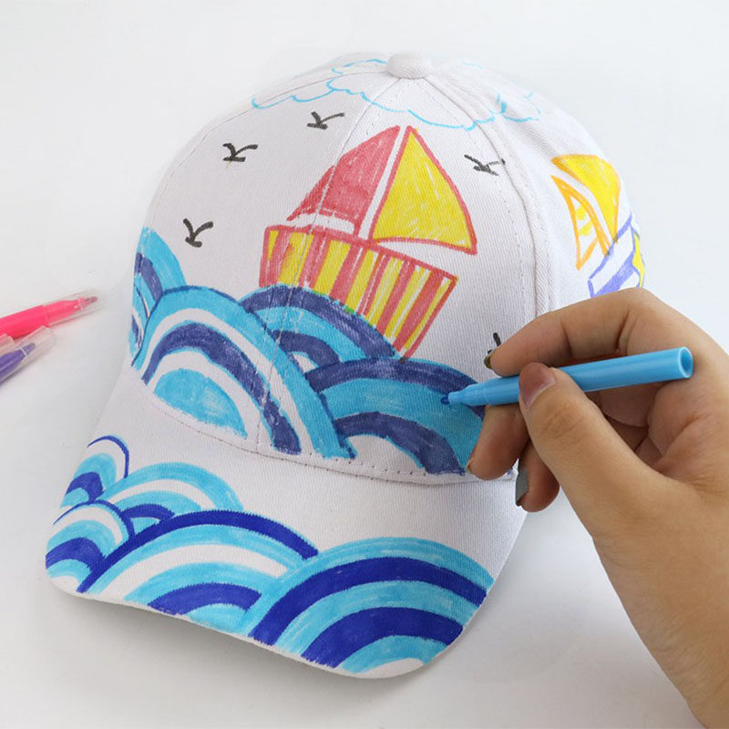空白纯棉手绘涂鸦画画帽子儿童鸭舌帽幼儿园手工帽子