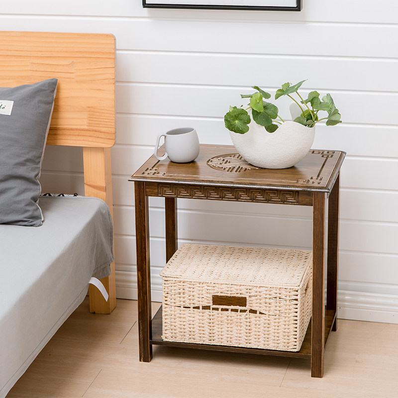 边几置物电话架小户型边角几方几美式实木竹正方形茶几桌沙发边柜