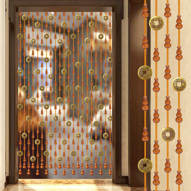 桃木珠帘挡煞门帘葫芦隔断打孔客厅卧室五帝珠帘