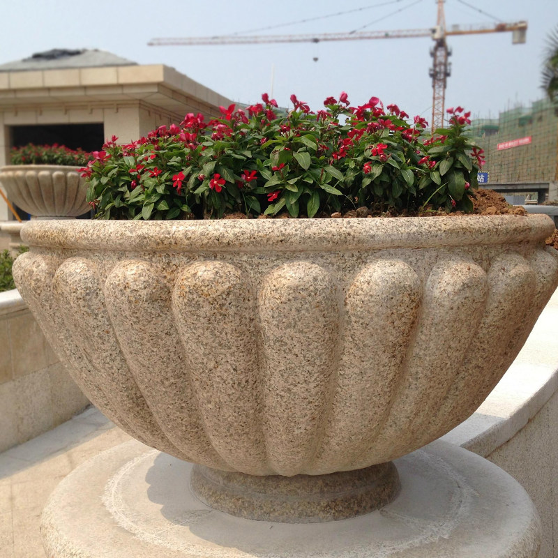 石雕花盆欧式黄锈石花钵养花盆景黄金石头花岗岩石雕