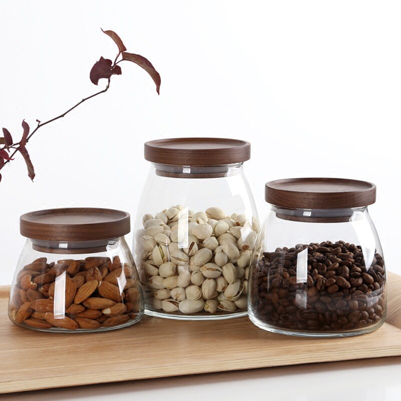 食品茶叶罐谷物透明储物罐子五谷杂粮玻璃有盖厨房收纳瓶密封罐木