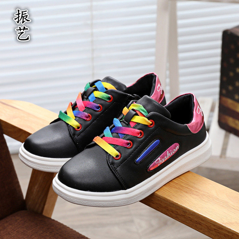 2018新款童鞋女童小白鞋男童白球鞋学生休闲板鞋彩色系带侧拉锁鞋