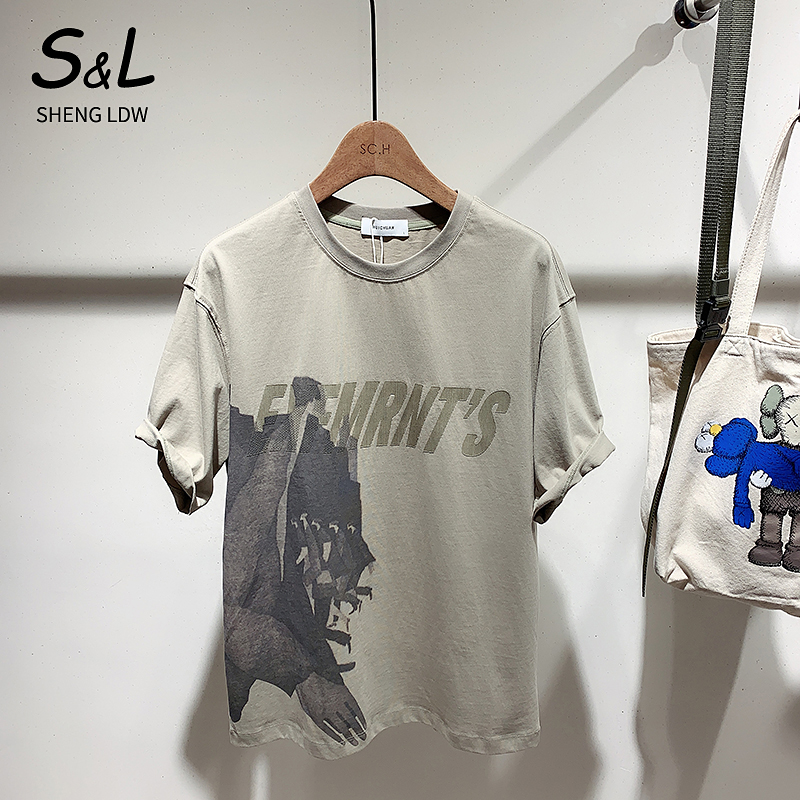 圣罗帝威韩版潮流宽松时尚印花男士短袖T恤秋季日常百搭休闲上衣