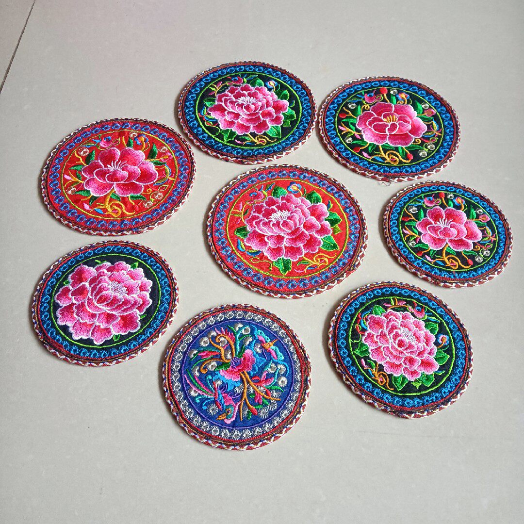 杯垫中国国风锦缎刺绣绣花圆型小礼礼品创意杯垫