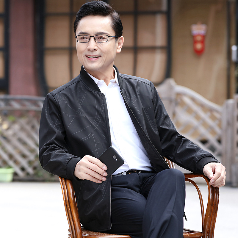 爸爸外套春秋装中年休闲夹克男装秋季中老年上衣老人外套男士外衣