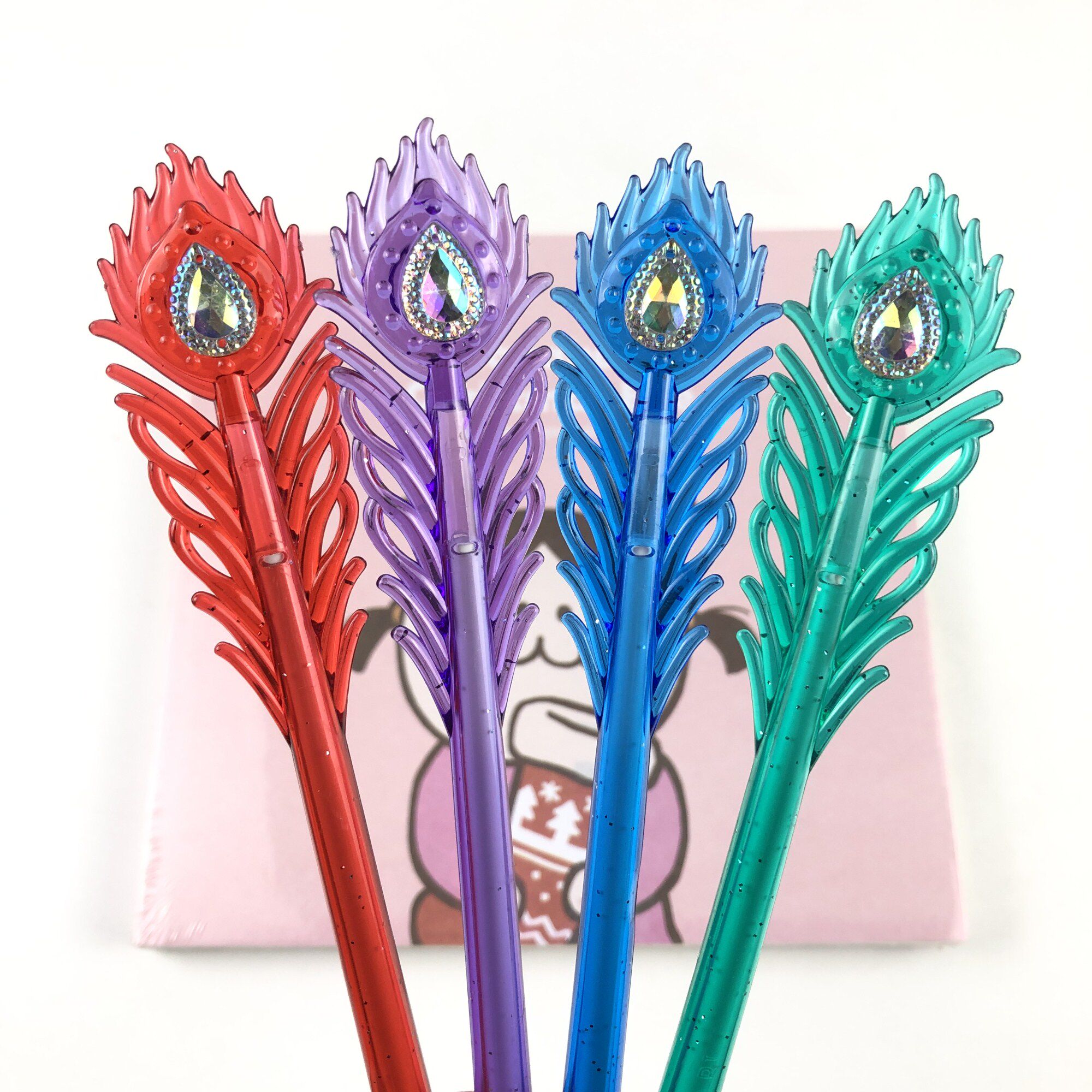 儿童童羽毛笔文具孔雀彩色中性笔钻石石笔12色中性笔