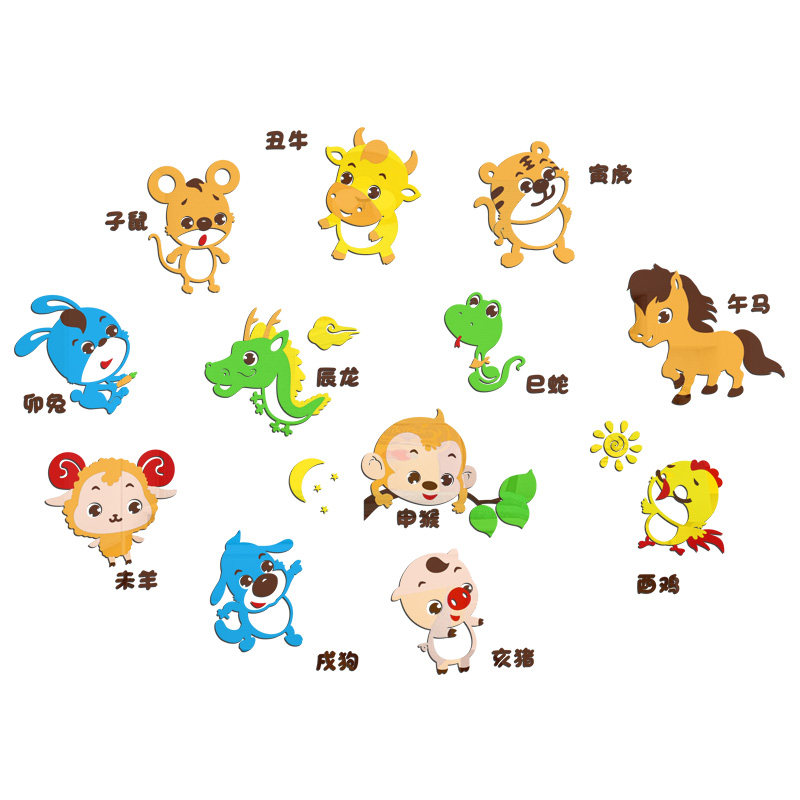 儿童墙面装饰十二生肖卡通动物幼教幼儿园环境布置墙贴
