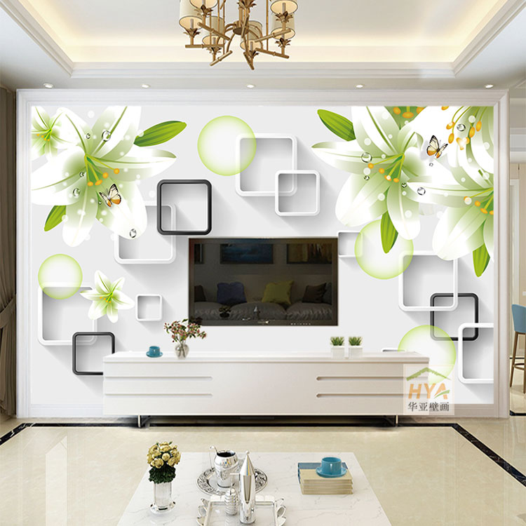 立体电视背景墙墙纸8d新款客厅壁布贴画现代简约定制壁画