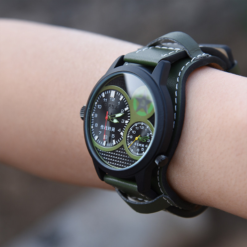 部对作训手表作战时间双时绿色运动时尚训练大表盘男学生教官手表