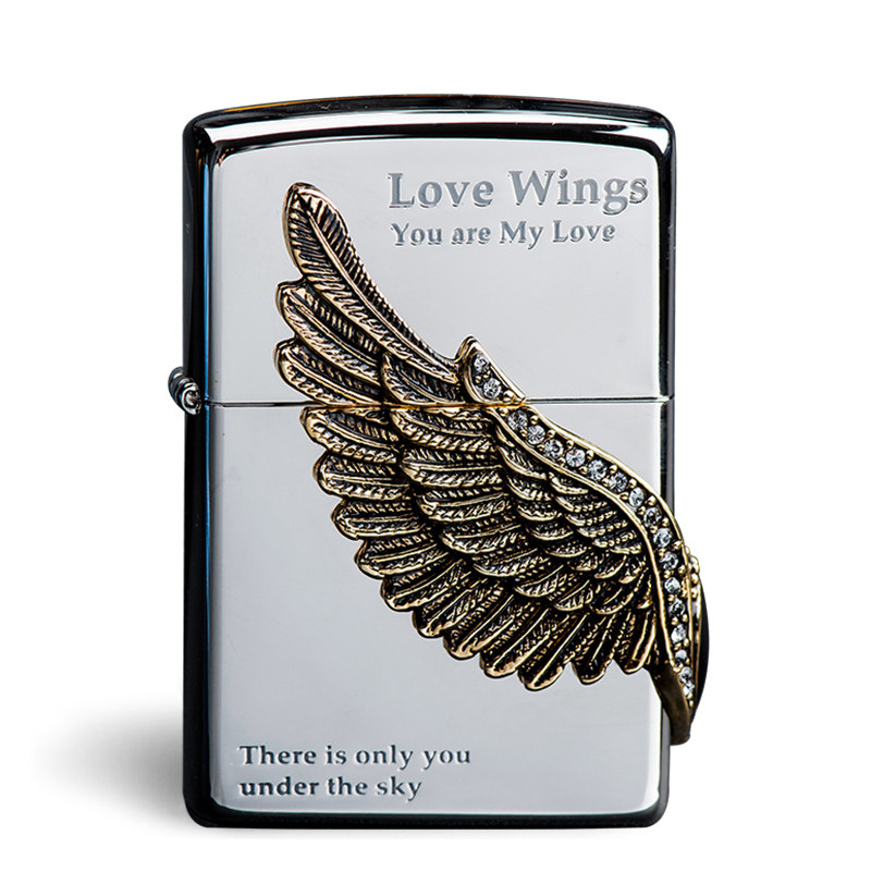 zippo打火机原装正版黑冰爱神之翼翅膀煤油正品情人节男士礼物