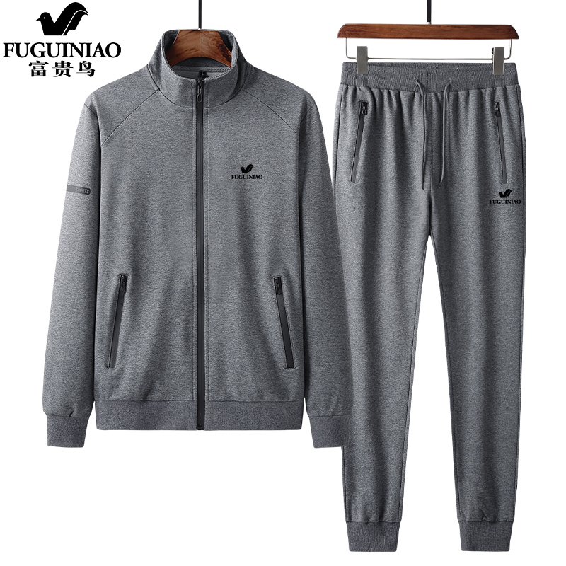 富贵鸟卫衣男春秋2022新款开衫运动服套装男宽松休闲中年爸爸套装