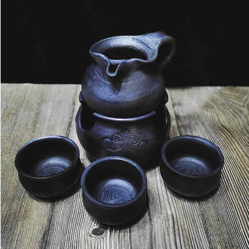 云南土陶陶罐大理剑川黑陶烧烤茶罐煮茶焙茶公道杯