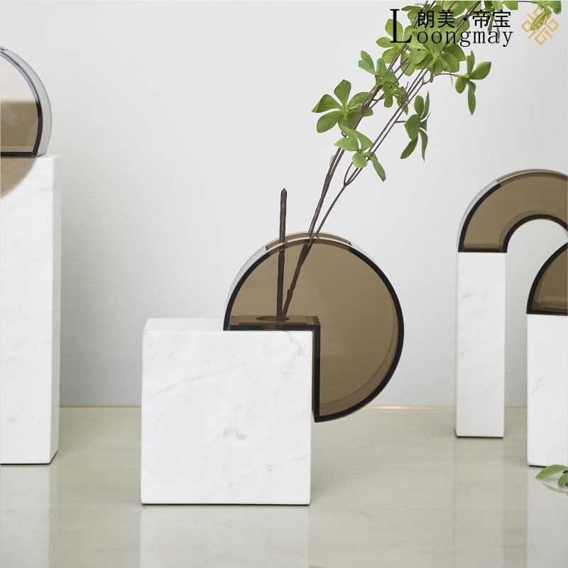 轻奢大理石摆件花器现代简约工艺品客厅玄关样板房家居摆件