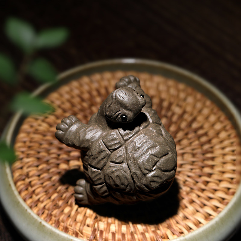 茶宠御壶茗香宜兴紫砂配件茶玩青灰灰泥乌龟摆件可养茶宠摆件