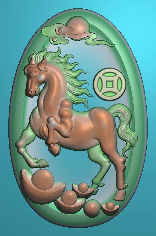 生肖马到成功椭圆牌子浮雕精雕jdp灰度bmp格式设计素材